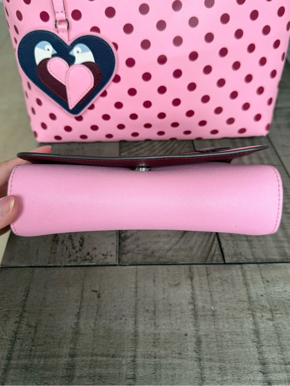 Rare Kate Spade Love Birds Polka Dot Reversible Tote Bag and Matching Crossbody